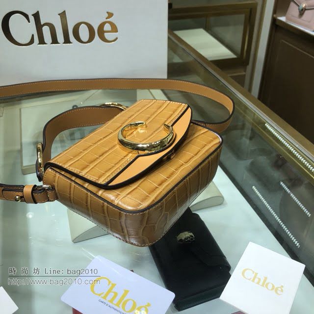 Chloe女包 克洛伊經典C Bag淺棕色鱷魚壓紋手提包 Chole手提肩背斜挎包  jjh1380